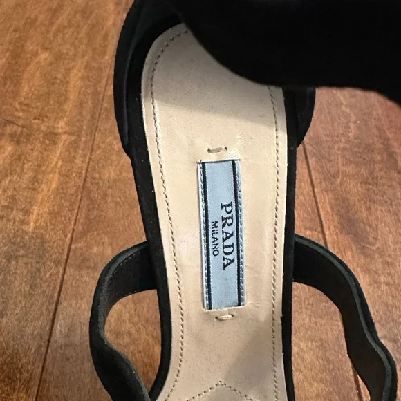 Prada Black Wavy Strap Suede Stilettos Heels Sandals Sz 36 - Picture 8 of 13